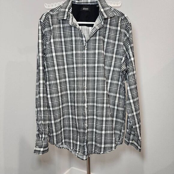 Alfani Men's Long Sleeve Checked Button Down Shirt (Black/White, M) - Picture 1 of 12